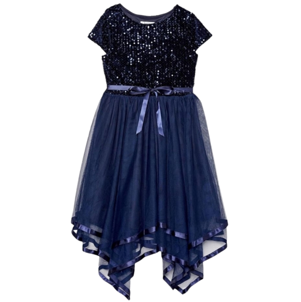 Speechless KIDS Sparkling Sequin Navy Blue Dress With a Tulle Skirt NWT 12